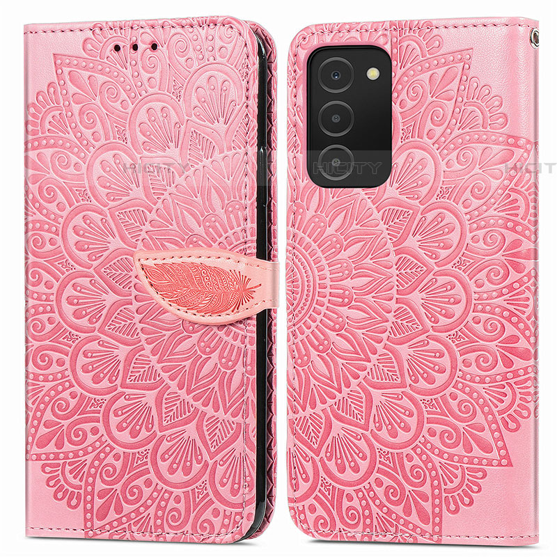 Coque Portefeuille Motif Fantaisie Livre Cuir Etui Clapet S04D pour Samsung Galaxy A03s Or Rose Plus