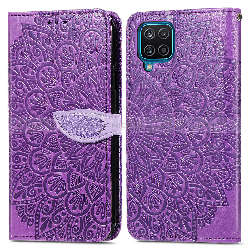 Coque Portefeuille Motif Fantaisie Livre Cuir Etui Clapet S04D pour Samsung Galaxy A12 5G Violet Plus