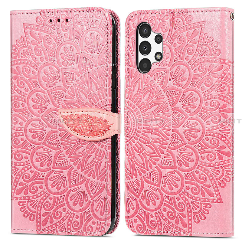 Coque Portefeuille Motif Fantaisie Livre Cuir Etui Clapet S04D pour Samsung Galaxy A13 4G Or Rose Plus