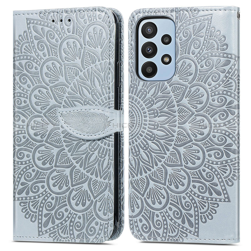 Coque Portefeuille Motif Fantaisie Livre Cuir Etui Clapet S04D pour Samsung Galaxy A23 5G Gris Plus