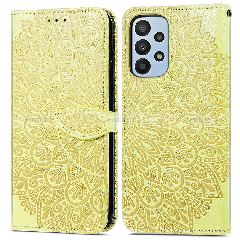 Coque Portefeuille Motif Fantaisie Livre Cuir Etui Clapet S04D pour Samsung Galaxy A23 5G Jaune Plus