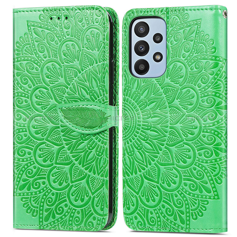 Coque Portefeuille Motif Fantaisie Livre Cuir Etui Clapet S04D pour Samsung Galaxy A23 5G Vert Plus