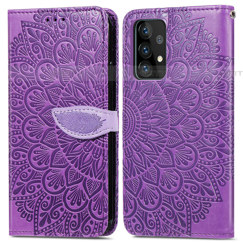 Coque Portefeuille Motif Fantaisie Livre Cuir Etui Clapet S04D pour Samsung Galaxy A52 5G Violet Plus