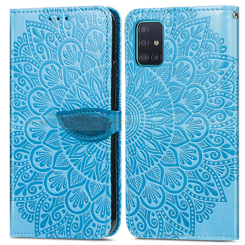 Coque Portefeuille Motif Fantaisie Livre Cuir Etui Clapet S04D pour Samsung Galaxy A71 5G Bleu Plus