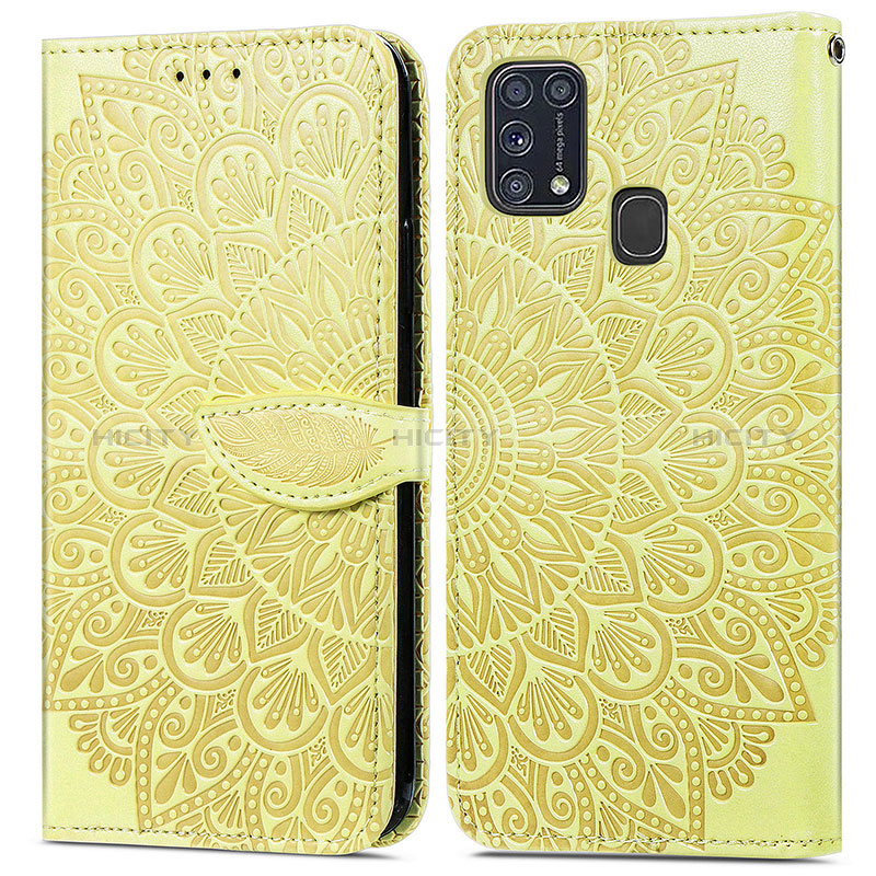 Coque Portefeuille Motif Fantaisie Livre Cuir Etui Clapet S04D pour Samsung Galaxy M31 Jaune Plus