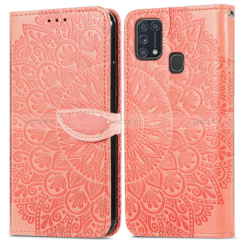 Coque Portefeuille Motif Fantaisie Livre Cuir Etui Clapet S04D pour Samsung Galaxy M31 Orange Plus