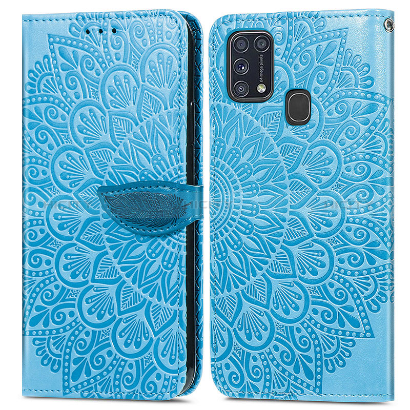 Coque Portefeuille Motif Fantaisie Livre Cuir Etui Clapet S04D pour Samsung Galaxy M31 Prime Edition Bleu Plus