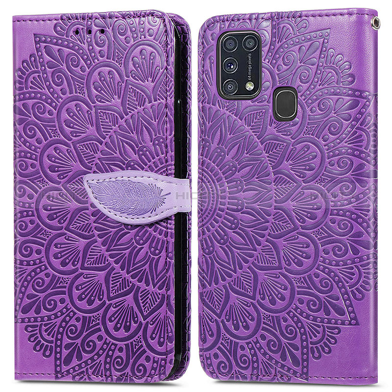 Coque Portefeuille Motif Fantaisie Livre Cuir Etui Clapet S04D pour Samsung Galaxy M31 Prime Edition Violet Plus