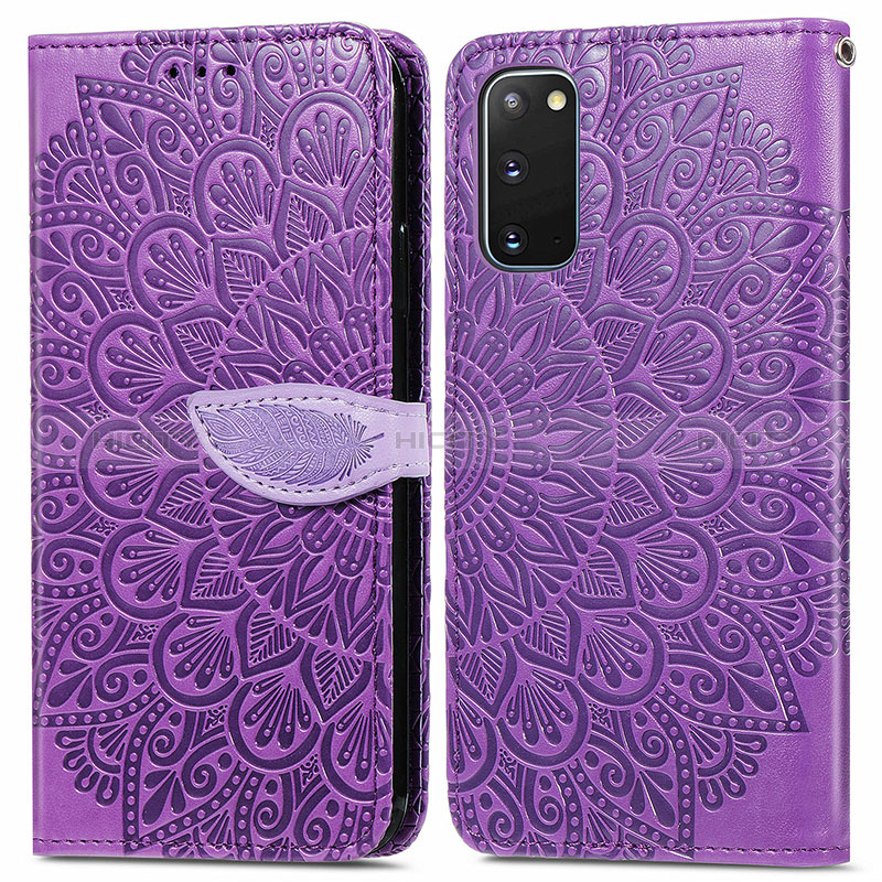 Coque Portefeuille Motif Fantaisie Livre Cuir Etui Clapet S04D pour Samsung Galaxy S20 Violet Plus