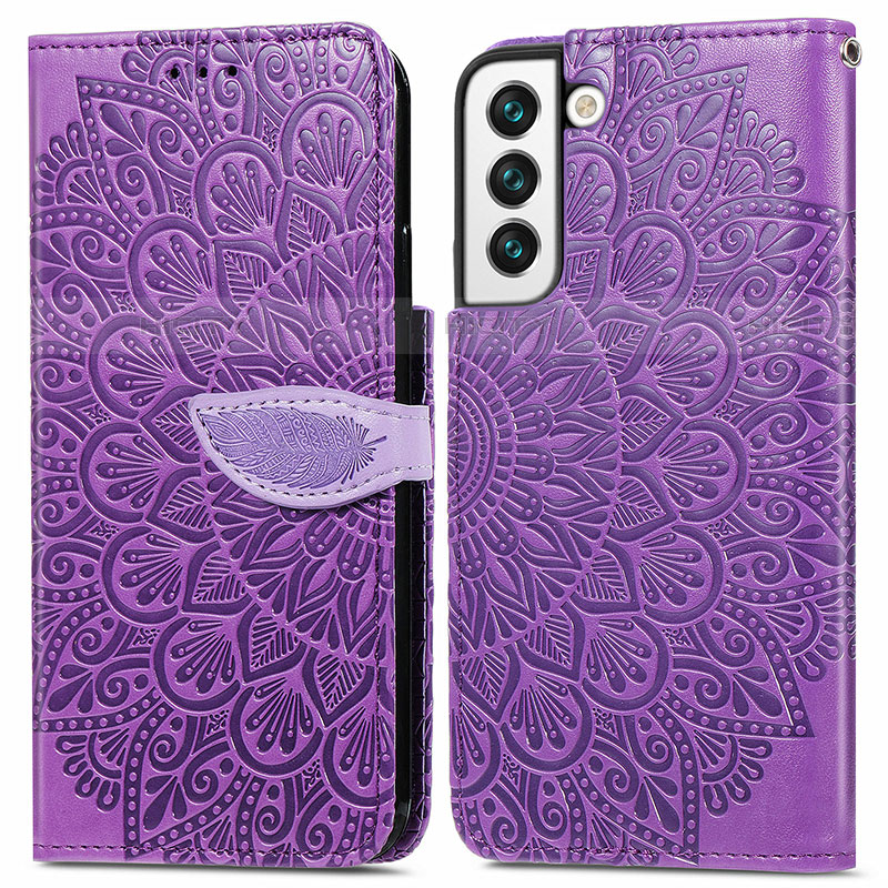 Coque Portefeuille Motif Fantaisie Livre Cuir Etui Clapet S04D pour Samsung Galaxy S21 FE 5G Violet Plus