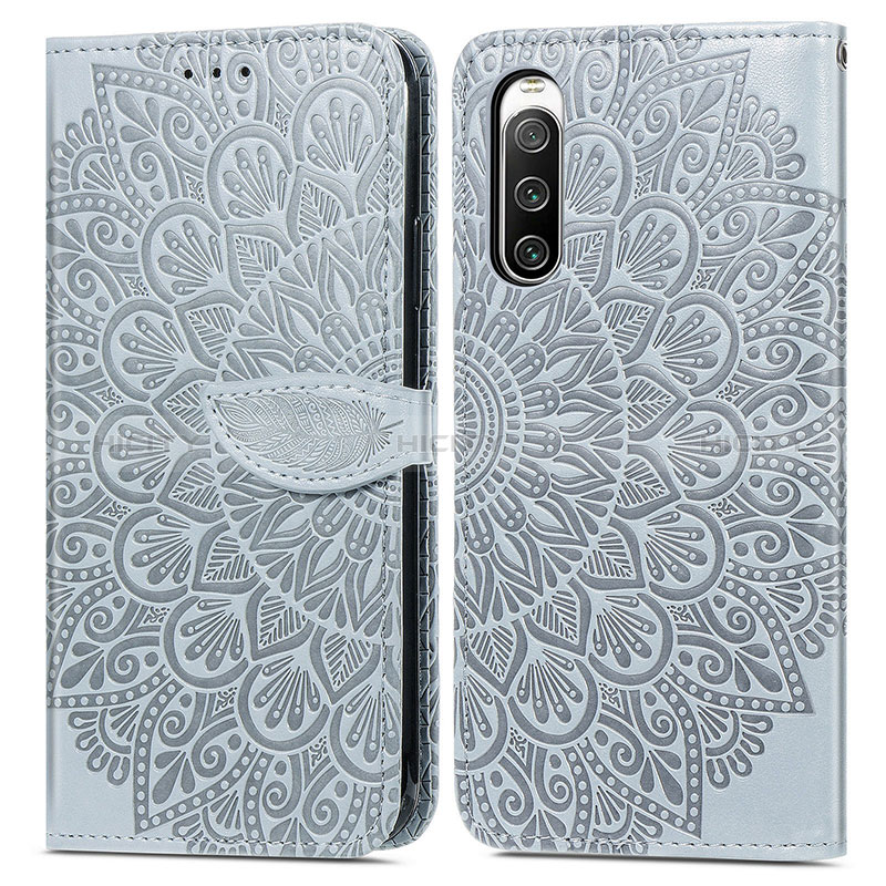 Coque Portefeuille Motif Fantaisie Livre Cuir Etui Clapet S04D pour Sony Xperia 10 IV SO-52C Gris Plus