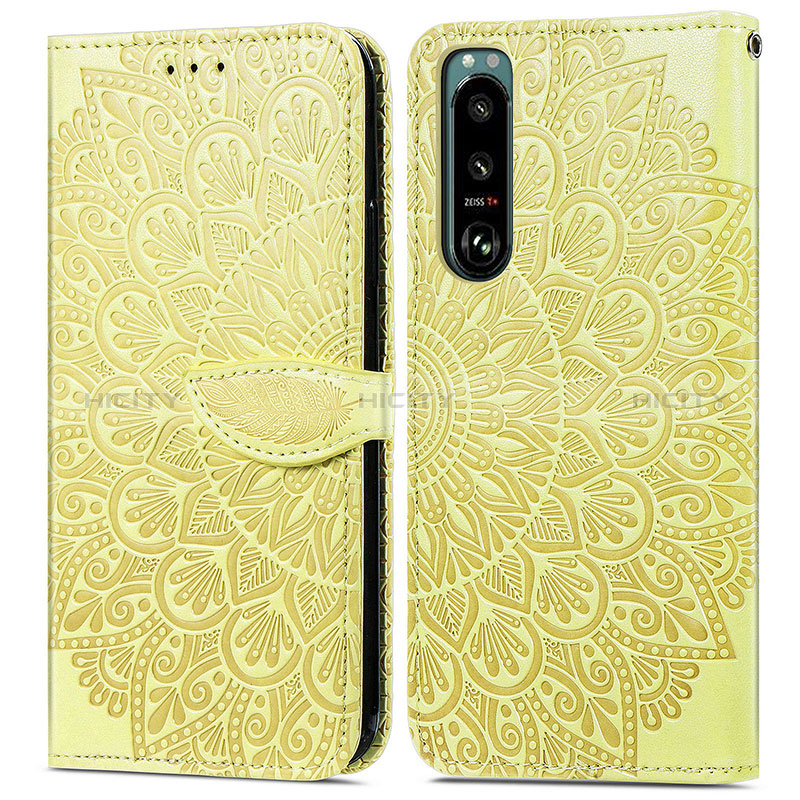 Coque Portefeuille Motif Fantaisie Livre Cuir Etui Clapet S04D pour Sony Xperia 5 IV Jaune Plus