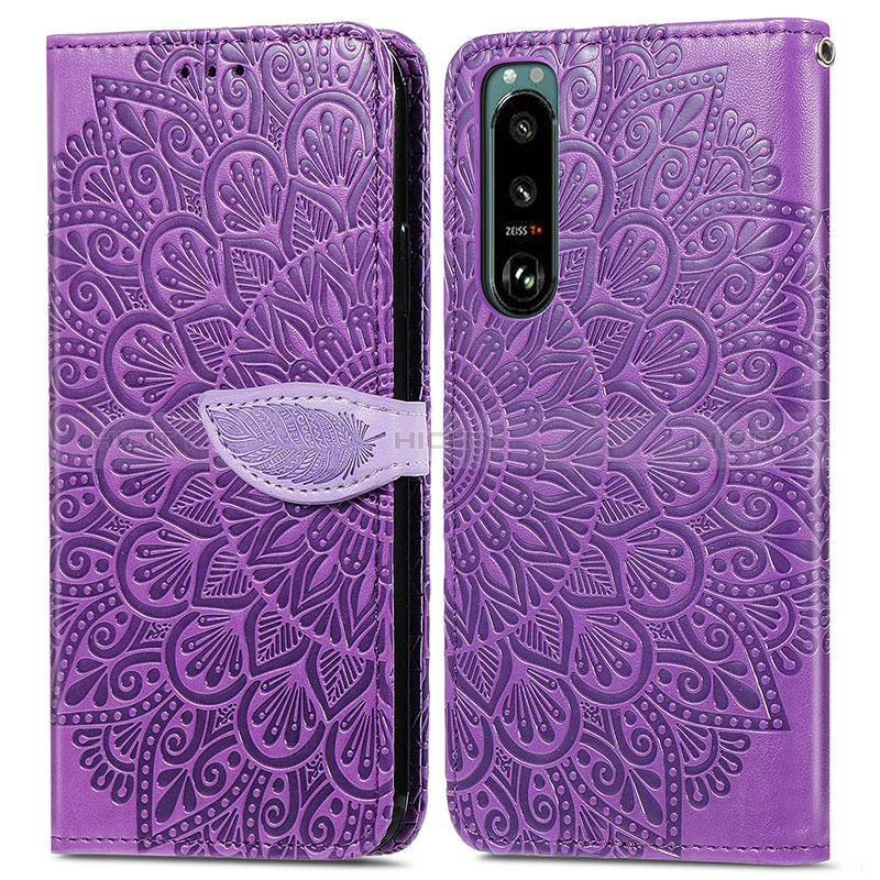 Coque Portefeuille Motif Fantaisie Livre Cuir Etui Clapet S04D pour Sony Xperia 5 IV Violet Plus