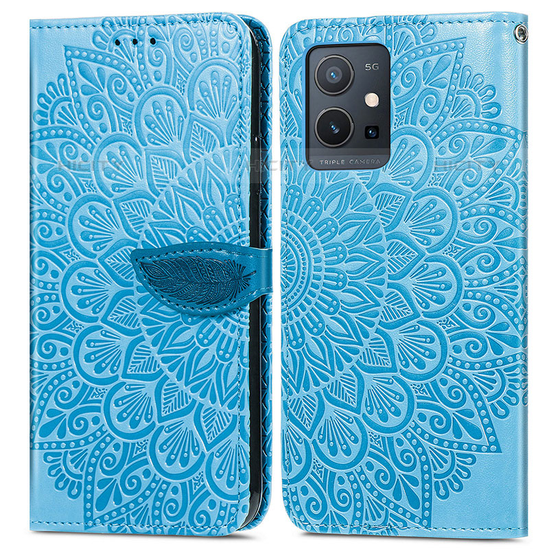 Coque Portefeuille Motif Fantaisie Livre Cuir Etui Clapet S04D pour Vivo iQOO Z6 5G Bleu Plus