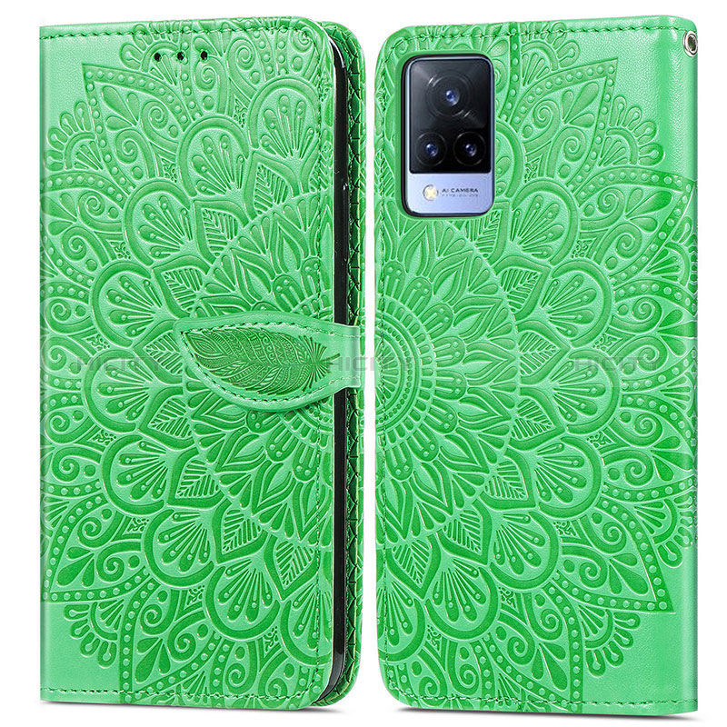 Coque Portefeuille Motif Fantaisie Livre Cuir Etui Clapet S04D pour Vivo V21 5G Vert Plus