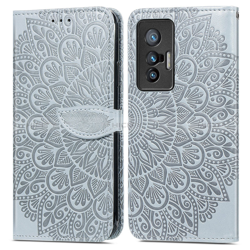 Coque Portefeuille Motif Fantaisie Livre Cuir Etui Clapet S04D pour Vivo X70 5G Gris Plus