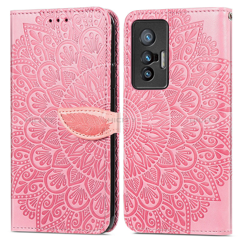 Coque Portefeuille Motif Fantaisie Livre Cuir Etui Clapet S04D pour Vivo X70 5G Or Rose Plus