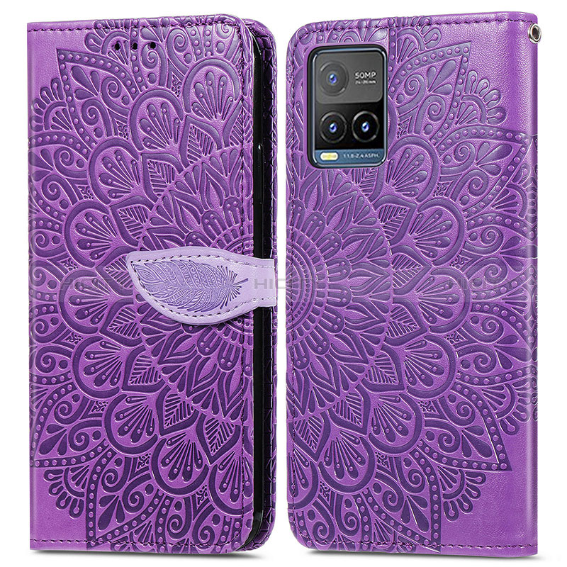 Coque Portefeuille Motif Fantaisie Livre Cuir Etui Clapet S04D pour Vivo Y21e Violet Plus