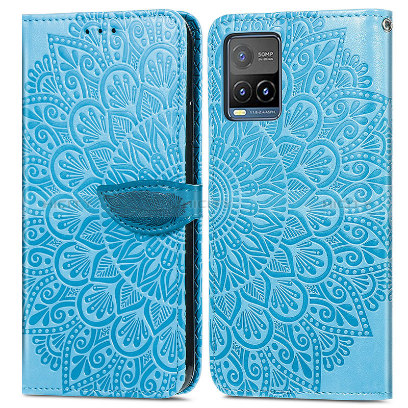 Coque Portefeuille Motif Fantaisie Livre Cuir Etui Clapet S04D pour Vivo Y21G Bleu Plus