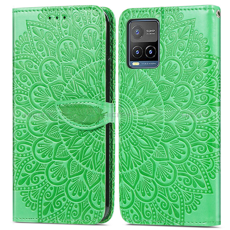 Coque Portefeuille Motif Fantaisie Livre Cuir Etui Clapet S04D pour Vivo Y21t Vert Plus