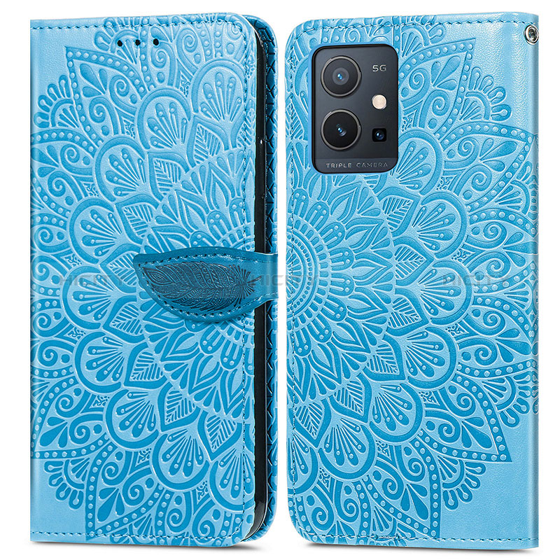 Coque Portefeuille Motif Fantaisie Livre Cuir Etui Clapet S04D pour Vivo Y33e 5G Bleu Plus