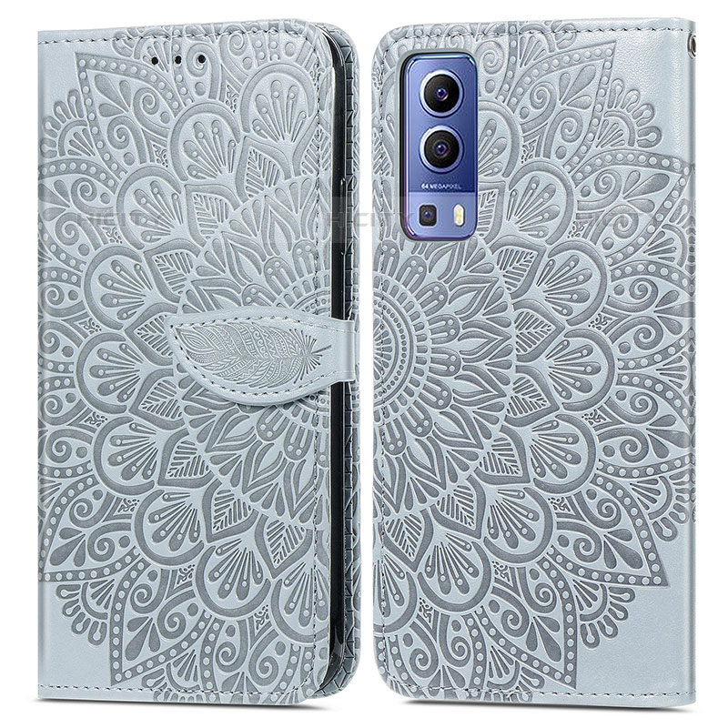 Coque Portefeuille Motif Fantaisie Livre Cuir Etui Clapet S04D pour Vivo Y52 5G Gris Plus