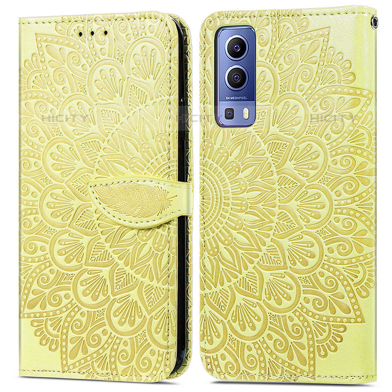 Coque Portefeuille Motif Fantaisie Livre Cuir Etui Clapet S04D pour Vivo Y52 5G Jaune Plus