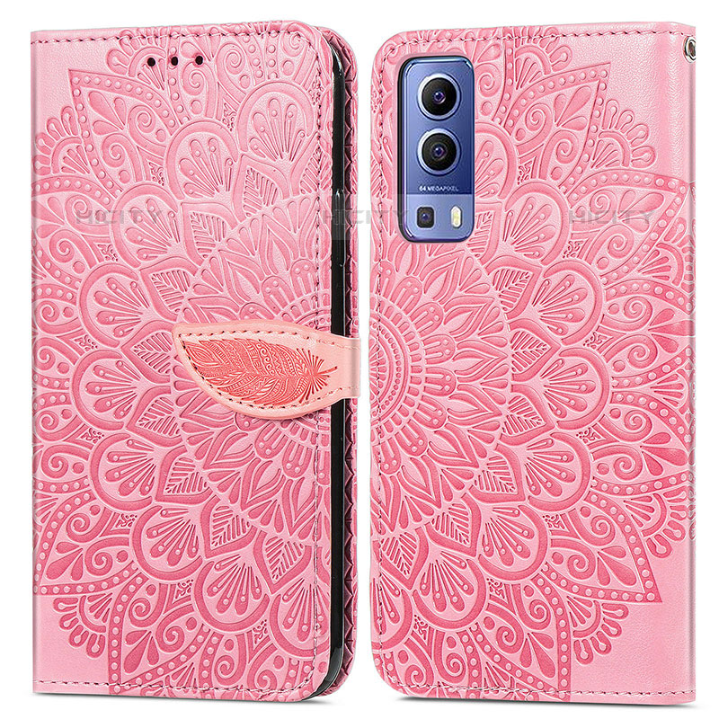 Coque Portefeuille Motif Fantaisie Livre Cuir Etui Clapet S04D pour Vivo Y52 5G Or Rose Plus