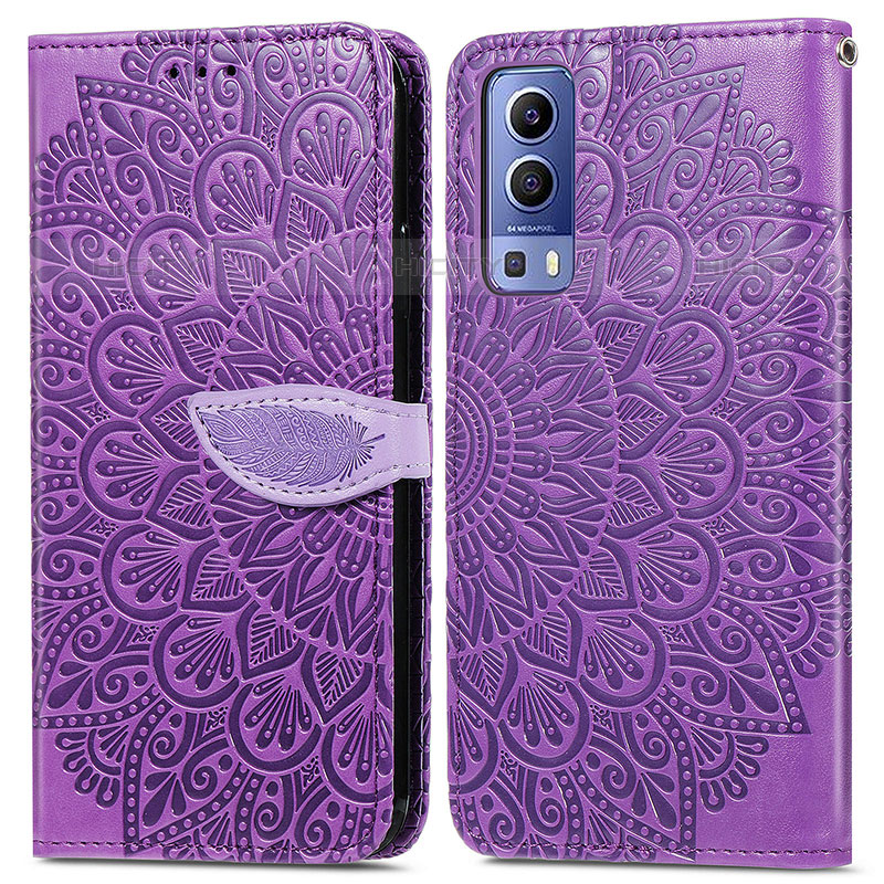 Coque Portefeuille Motif Fantaisie Livre Cuir Etui Clapet S04D pour Vivo Y52 5G Violet Plus