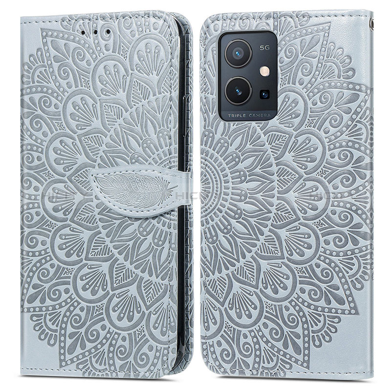 Coque Portefeuille Motif Fantaisie Livre Cuir Etui Clapet S04D pour Vivo Y52t 5G Gris Plus