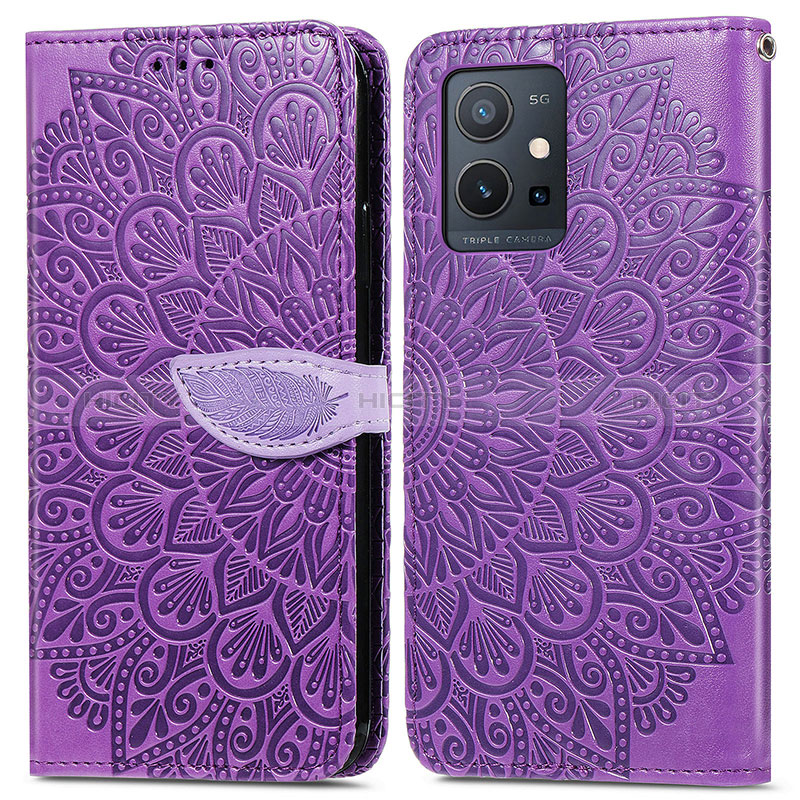 Coque Portefeuille Motif Fantaisie Livre Cuir Etui Clapet S04D pour Vivo Y52t 5G Violet Plus