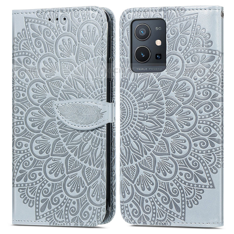 Coque Portefeuille Motif Fantaisie Livre Cuir Etui Clapet S04D pour Vivo Y55 5G Gris Plus