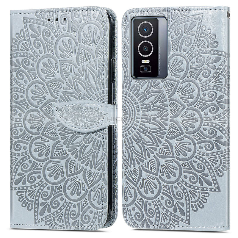 Coque Portefeuille Motif Fantaisie Livre Cuir Etui Clapet S04D pour Vivo Y76 5G Gris Plus