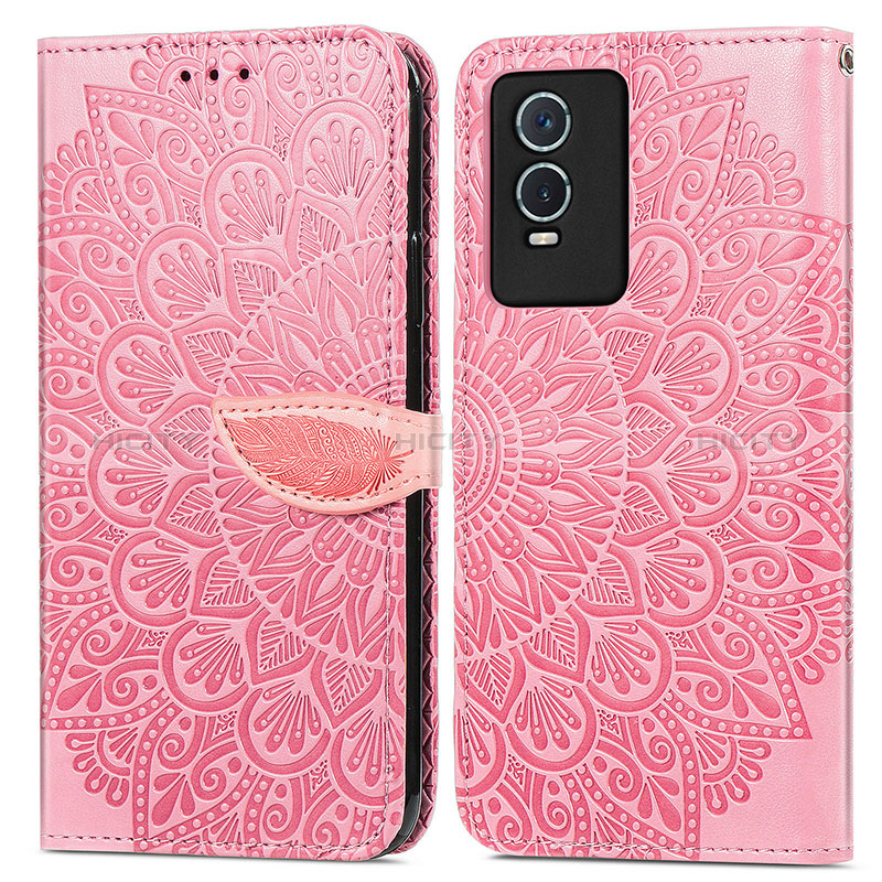 Coque Portefeuille Motif Fantaisie Livre Cuir Etui Clapet S04D pour Vivo Y76s 5G Or Rose Plus