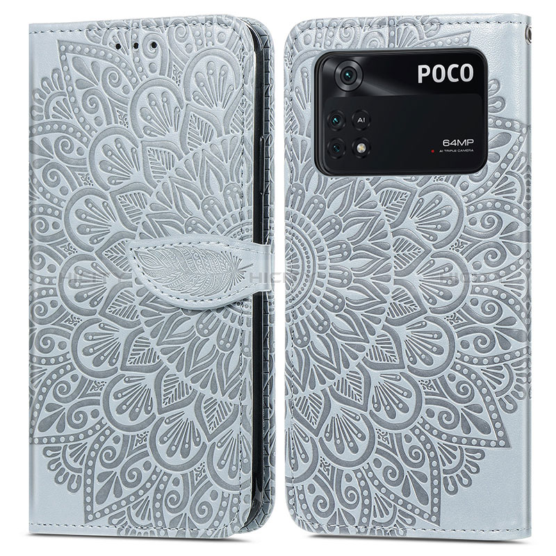 Coque Portefeuille Motif Fantaisie Livre Cuir Etui Clapet S04D pour Xiaomi Poco M4 Pro 4G Gris Plus