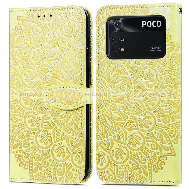 Coque Portefeuille Motif Fantaisie Livre Cuir Etui Clapet S04D pour Xiaomi Poco M4 Pro 4G Jaune Plus