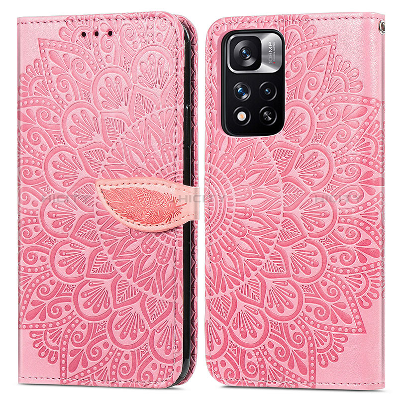 Coque Portefeuille Motif Fantaisie Livre Cuir Etui Clapet S04D pour Xiaomi Poco X4 NFC Or Rose Plus