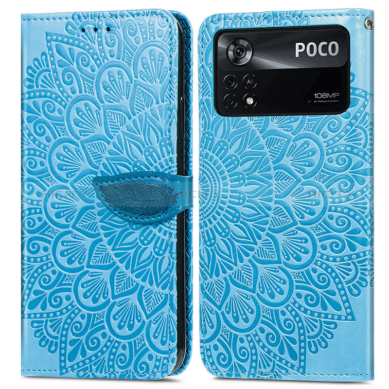 Coque Portefeuille Motif Fantaisie Livre Cuir Etui Clapet S04D pour Xiaomi Poco X4 Pro 5G Bleu Plus