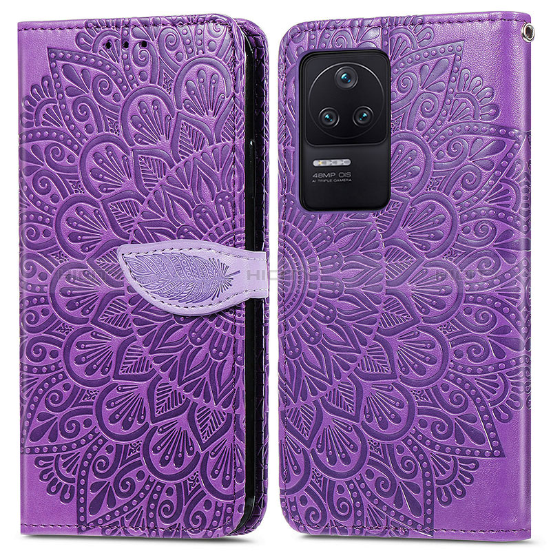 Coque Portefeuille Motif Fantaisie Livre Cuir Etui Clapet S04D pour Xiaomi Redmi K40S 5G Violet Plus