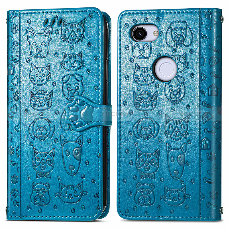 Coque Portefeuille Motif Fantaisie Livre Cuir Etui Clapet S05D pour Google Pixel 3a XL Bleu Plus