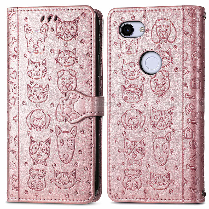 Coque Portefeuille Motif Fantaisie Livre Cuir Etui Clapet S05D pour Google Pixel 3a XL Or Rose Plus