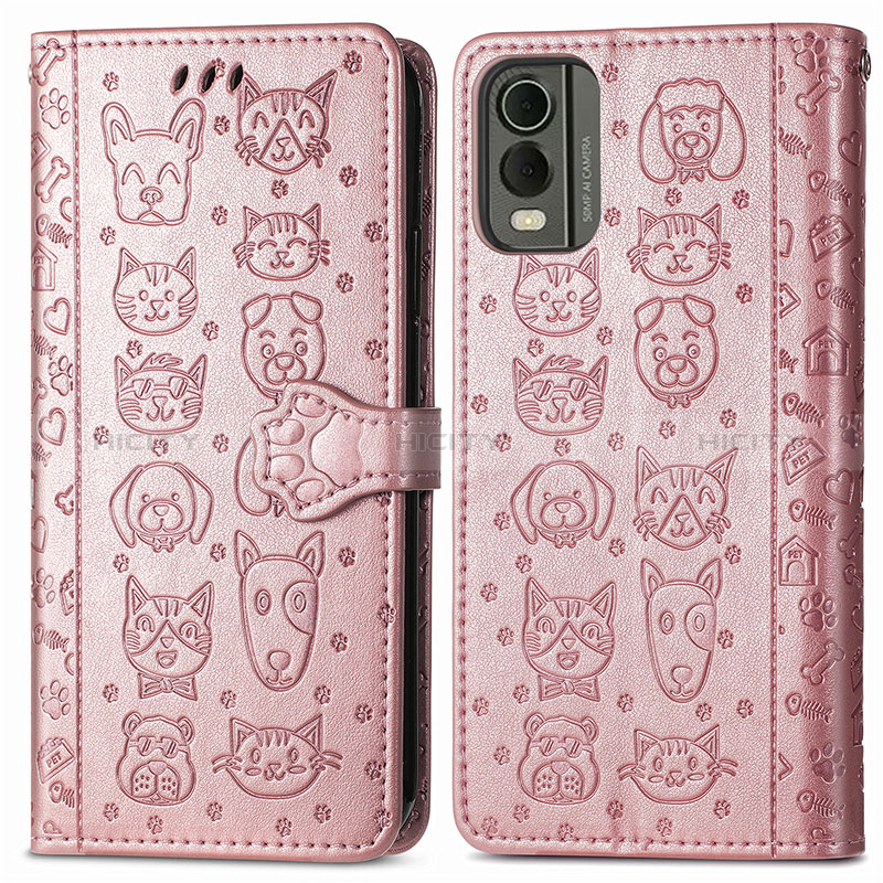 Coque Portefeuille Motif Fantaisie Livre Cuir Etui Clapet S05D pour Nokia C210 Or Rose Plus