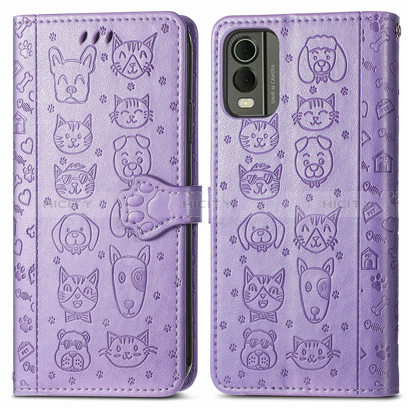 Coque Portefeuille Motif Fantaisie Livre Cuir Etui Clapet S05D pour Nokia C32 Violet Plus