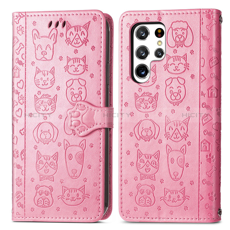 Coque Portefeuille Motif Fantaisie Livre Cuir Etui Clapet S05D pour Samsung Galaxy S24 Ultra 5G Or Rose Plus