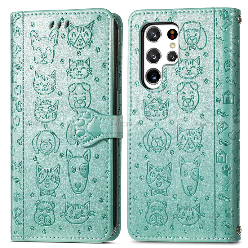 Coque Portefeuille Motif Fantaisie Livre Cuir Etui Clapet S05D pour Samsung Galaxy S24 Ultra 5G Vert Plus