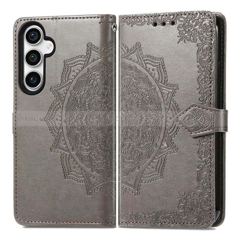 Coque Portefeuille Motif Fantaisie Livre Cuir Etui Clapet S07D pour Samsung Galaxy S21 FE 5G Gris Plus