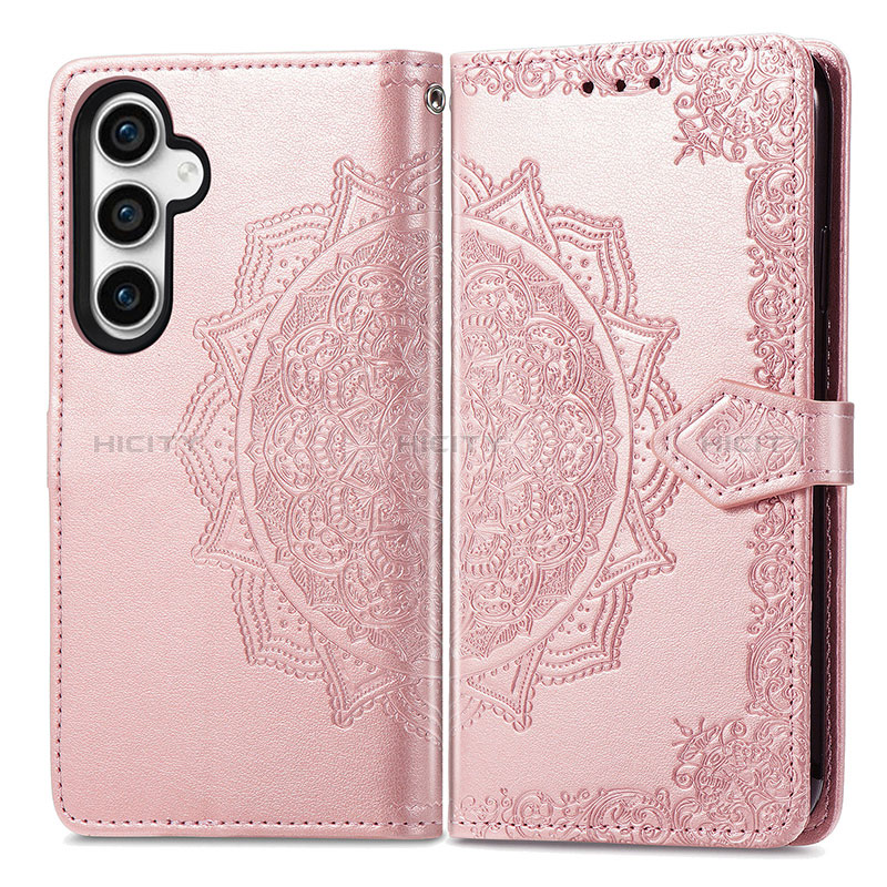 Coque Portefeuille Motif Fantaisie Livre Cuir Etui Clapet S07D pour Samsung Galaxy S21 FE 5G Or Rose Plus