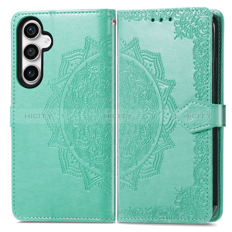 Coque Portefeuille Motif Fantaisie Livre Cuir Etui Clapet S07D pour Samsung Galaxy S21 FE 5G Vert Plus