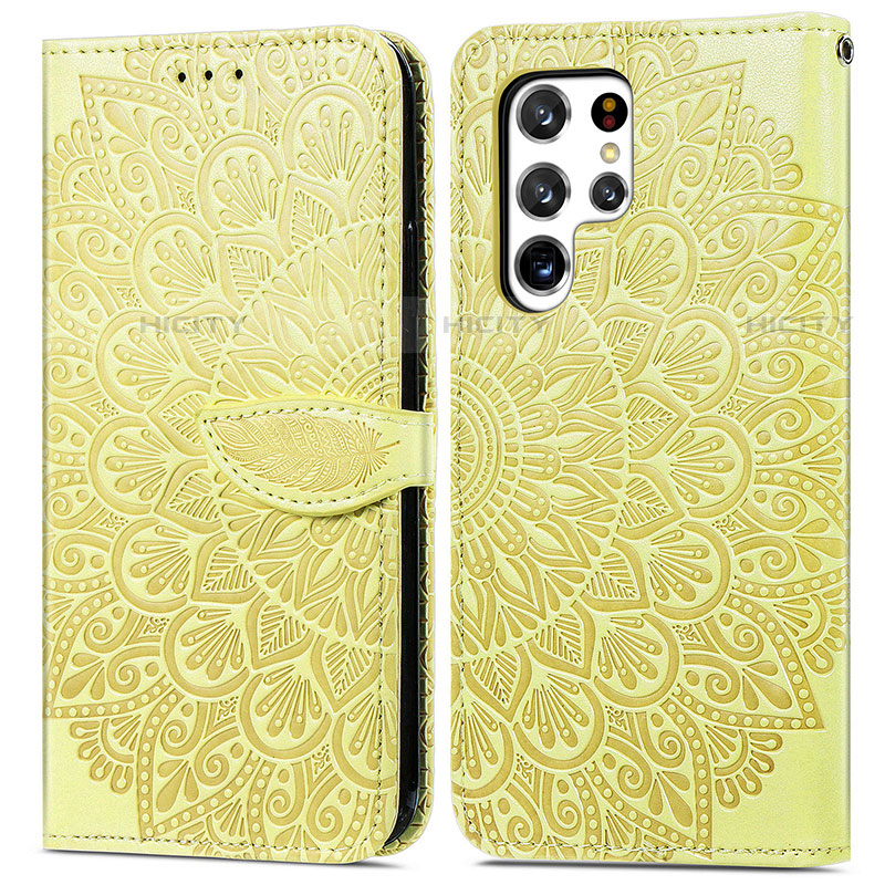 Coque Portefeuille Motif Fantaisie Livre Cuir Etui Clapet S07D pour Samsung Galaxy S21 Ultra 5G Jaune Plus