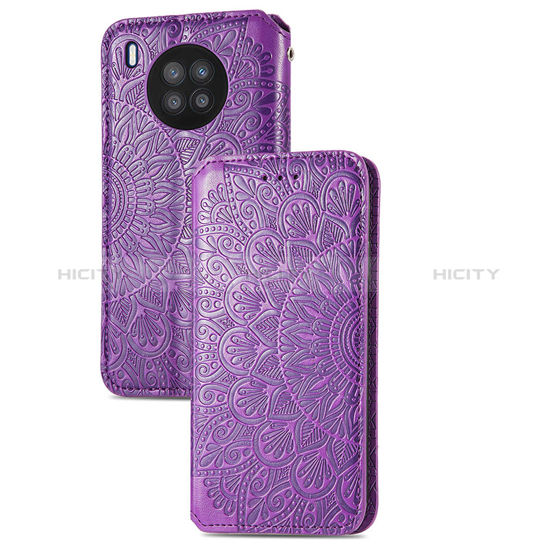 Coque Portefeuille Motif Fantaisie Livre Cuir Etui Clapet S09D pour Huawei Honor 50 Lite Violet Plus